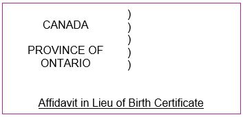 Affidavit in Lieu of Birth Certificate